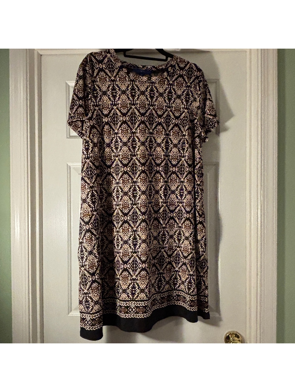 APT. 9 Women's XXL Short Sleeve Printed Dress, 95% Polyester 5% Spandex, Brown/黑